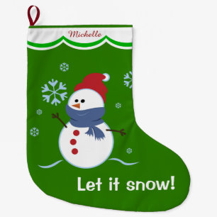 Grönt låt det snöa snögubbepersonlig stor julstrumpa