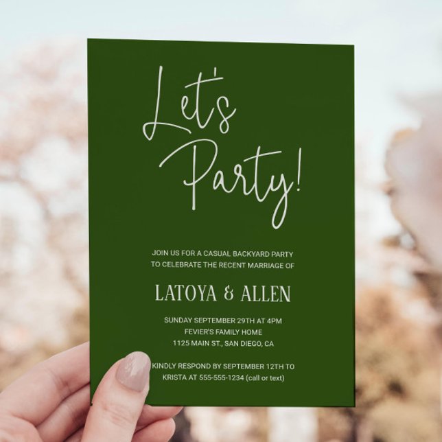 Grönt Låt oss Party Avslappnad Bröllopsmottagning  Inbjudningar (Skapare uppladdad)