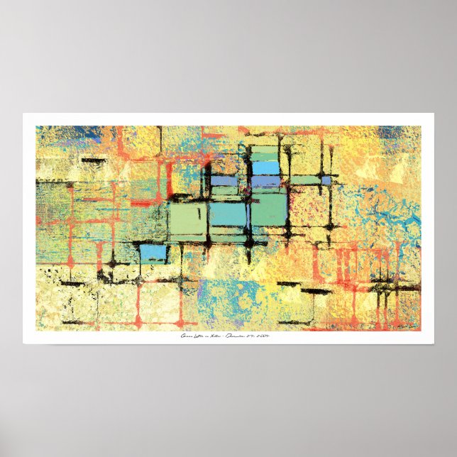 Grönt Lattice på Gult Abstrakt Painting Poster (Framsidan)