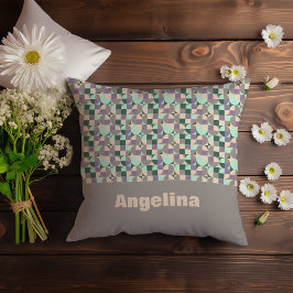 Grönt Lavender beige abstrakt geometric mönster Kudde