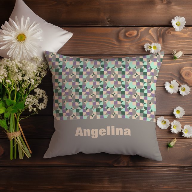 Grönt Lavender beige abstrakt geometric mönster Kudde (Skapare uppladdad)