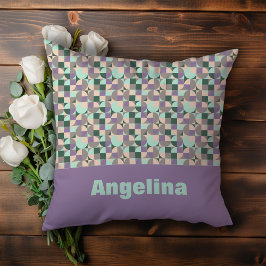 Grönt Lavender beige abstrakt geometric mönster Kudde