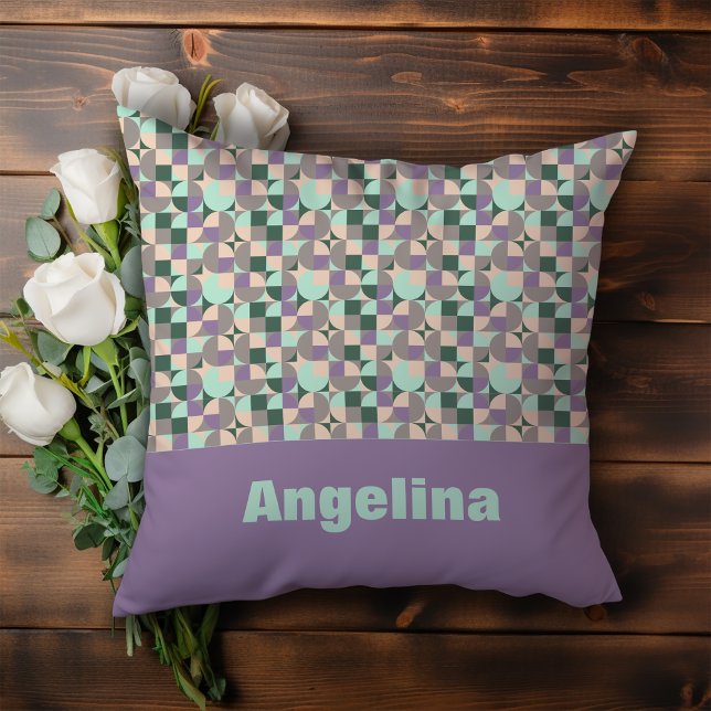 Grönt Lavender beige abstrakt geometric mönster Kudde (Skapare uppladdad)