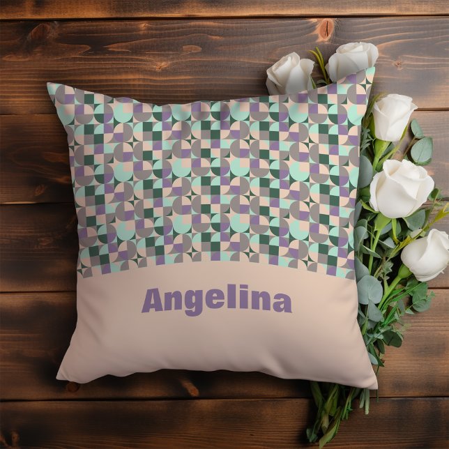 Grönt Lavender beige abstrakt geometric mönster Kudde (Skapare uppladdad)
