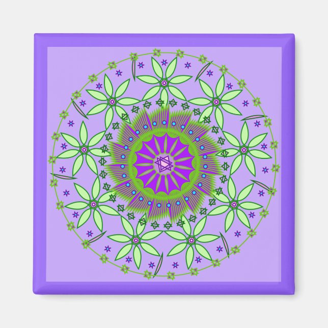 Grönt/Lavender Flowers Mandala Maagnet Magnet (Framsidan)