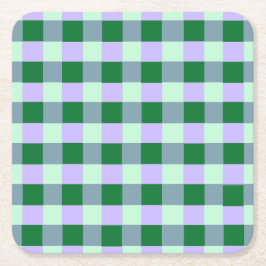 Grönt & Lavender Gingham Rand Karo Mönster Underlägg Papper Kvadrat