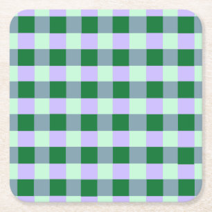 Grönt & Lavender Gingham Rand Karo Mönster Underlägg Papper Kvadrat