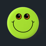 Grönt le Emoji ansikte Knapp<br><div class="desc">Detta knäppas särdrag ett ansikte för lyckliggröntemoji med orange ögon.</div>