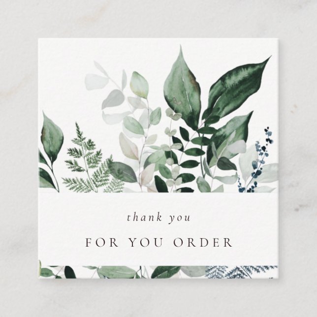 Grönt Leafy Tropical Foliage Fern Tack Order Fyrkantigt Visitkort (Framsida)