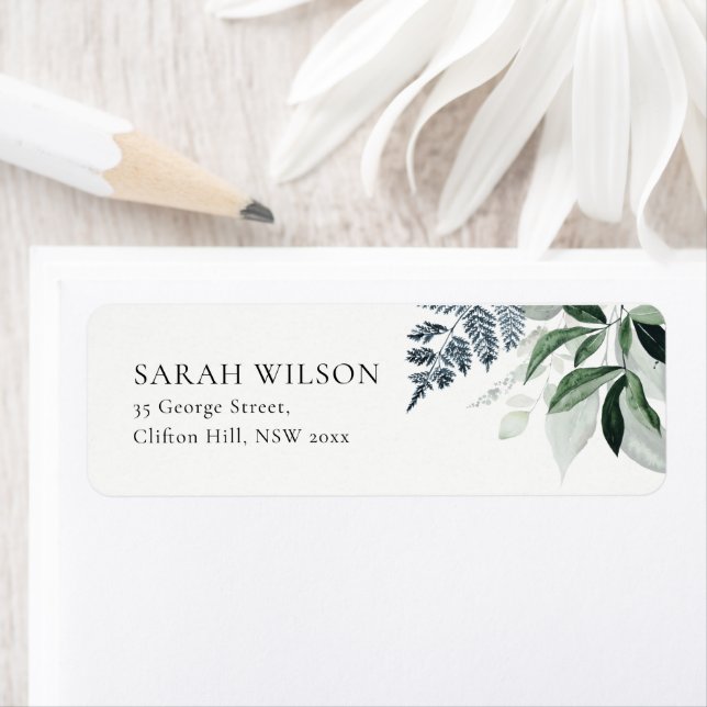 Grönt Leafy Tropical Foliage Leafy Address Label Returadress Etikett (Insitu)