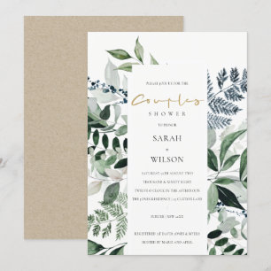 Grönt Leafy Tropical Foliage Par Shower Inbjudan