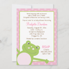 Grönt Leap Frog Girl Rosa Baby Shower Inbjudningar