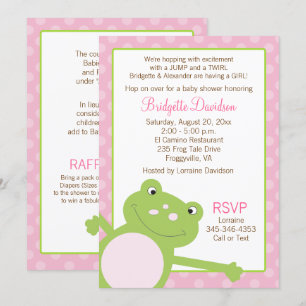 Grönt Leap Frog Girl Rosa Baby Shower Inbjudningar