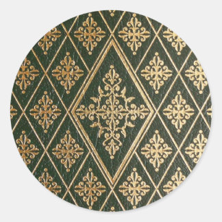 Grönt Leather Guld Embossed Mönster Runt Klistermärke