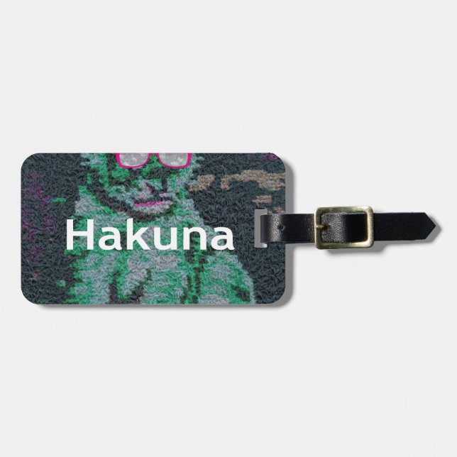 Grönt Lejon med Rosa Glass "Hakuna Matata" Art Bagagebricka (Horisontell Framsida)