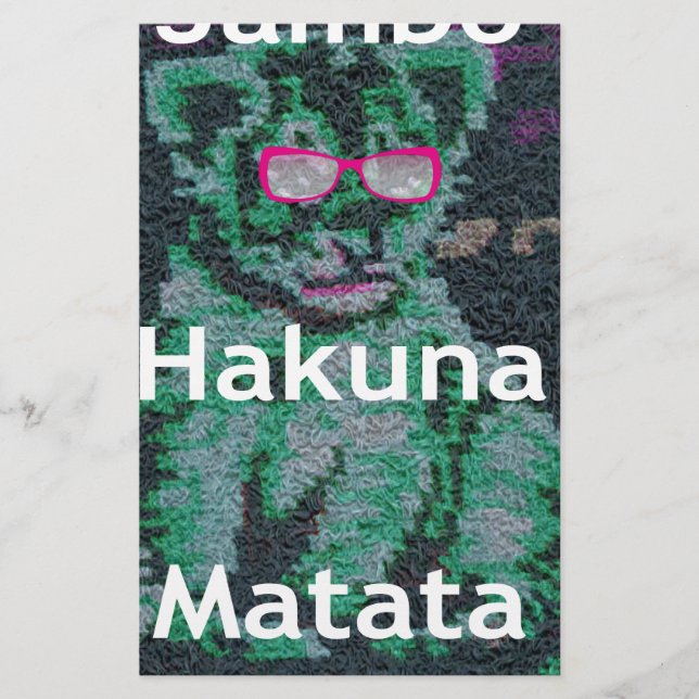Grönt Lejon med Rosa Glass "Hakuna Matata" Art Brevpapper (Framsida)