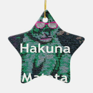 Grönt Lejon med Rosa Glass "Hakuna Matata" Art Julgransprydnad Keramik