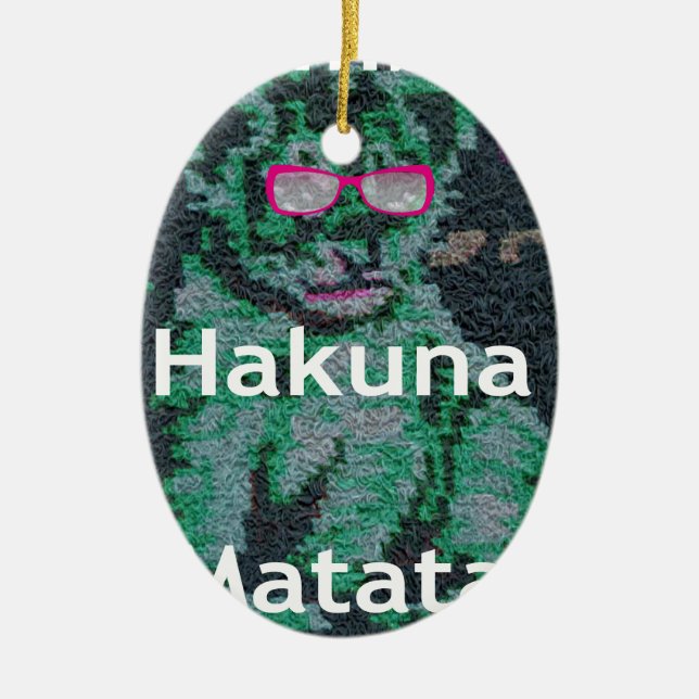 Grönt Lejon med Rosa Glass "Hakuna Matata" Art Julgransprydnad Keramik (Framsidan)