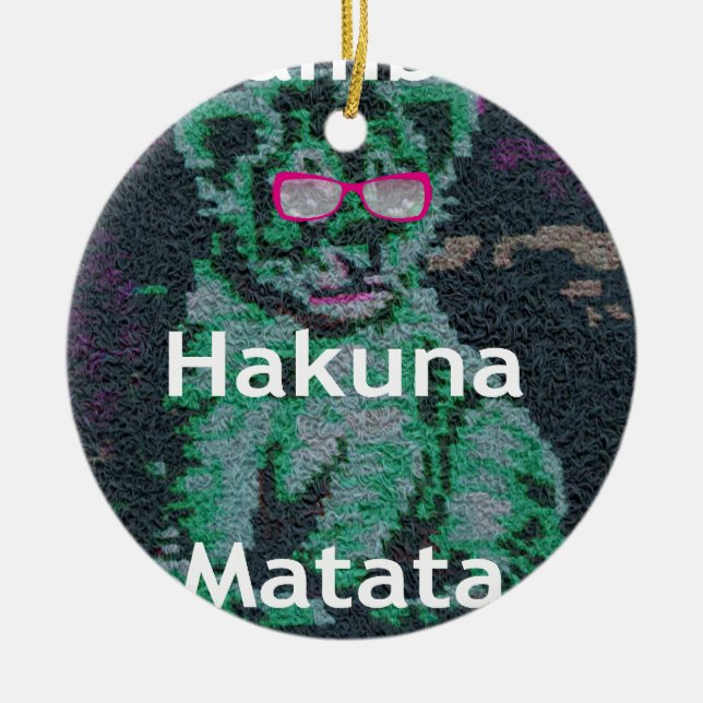 Grönt Lejon med Rosa Glass "Hakuna Matata" Art Julgransprydnad Keramik (Framsidan)