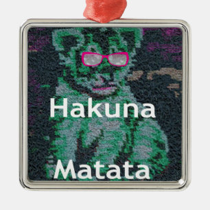 Grönt Lejon med Rosa Glass "Hakuna Matata" Art Julgransprydnad Metall