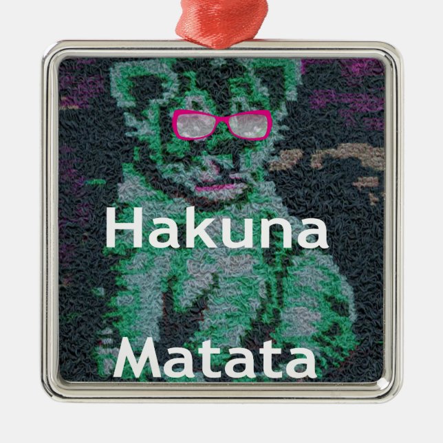 Grönt Lejon med Rosa Glass "Hakuna Matata" Art Julgransprydnad Metall (Framsidan)