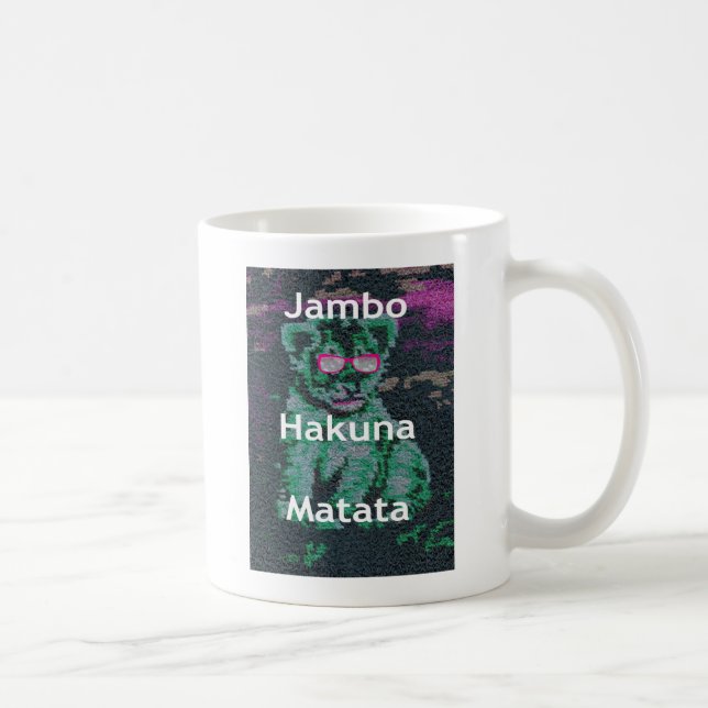 Grönt Lejon med Rosa Glass "Hakuna Matata" Art Kaffemugg (Höger)