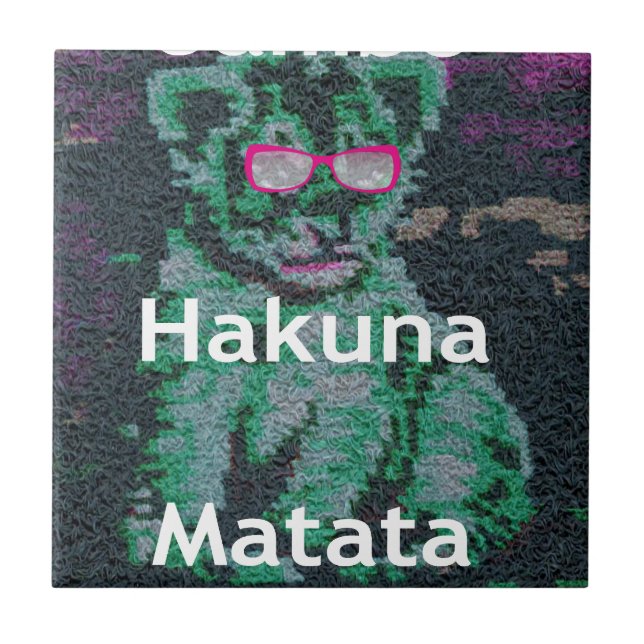 Grönt Lejon med Rosa Glass "Hakuna Matata" Art Kakelplatta (Framsidan)