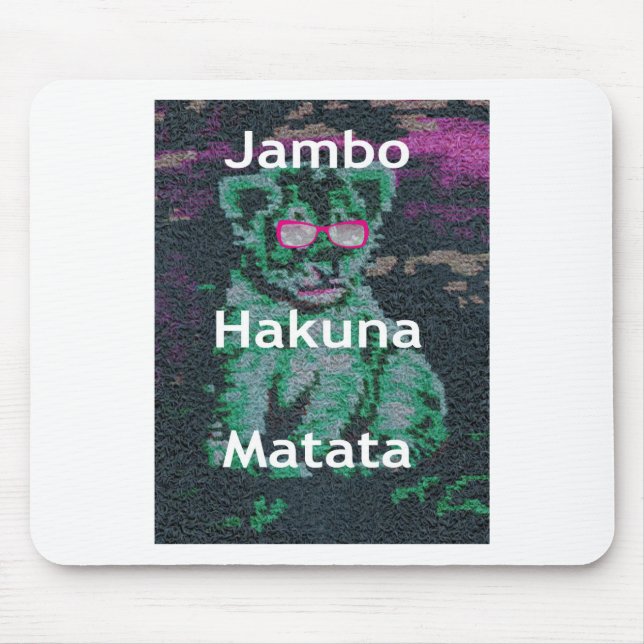 Grönt Lejon med Rosa Glass "Hakuna Matata" Art Musmatta (Framsidan)