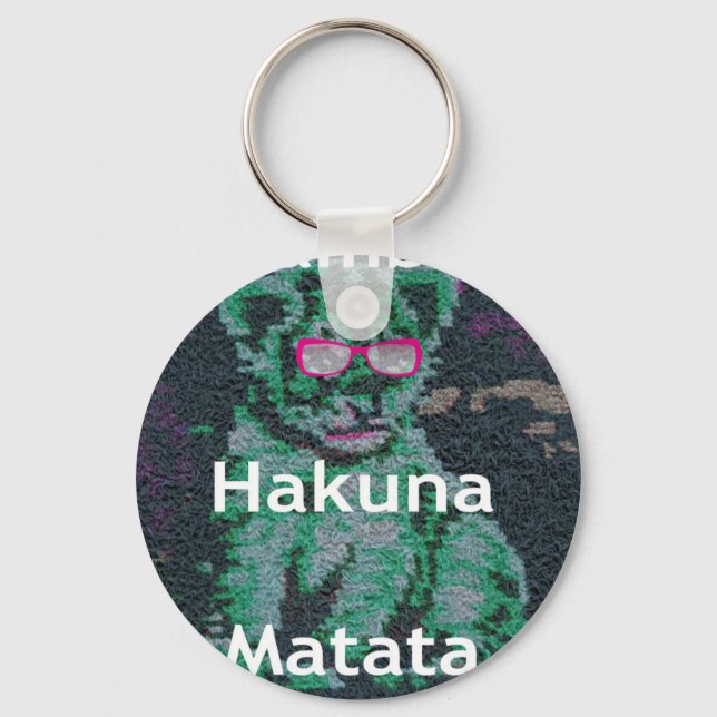 Grönt Lejon med Rosa Glass "Hakuna Matata" Art Nyckelring (Framsida)