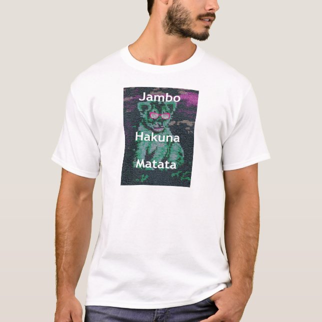 Grönt Lejon med Rosa Glass "Hakuna Matata" Art T-shirt (Framsida)