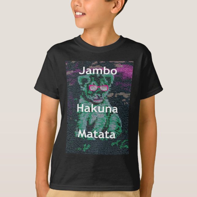 Grönt Lejon med Rosa Glass "Hakuna Matata" Art T Shirt (Framsida)