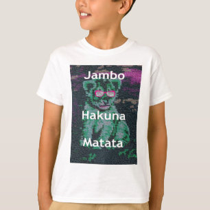 Grönt Lejon med Rosa Glass "Hakuna Matata" Art T-shirt