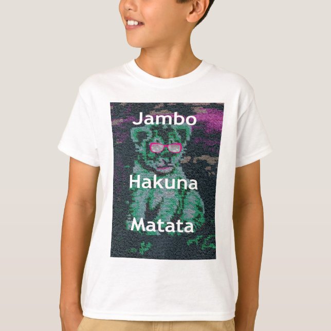 Grönt Lejon med Rosa Glass "Hakuna Matata" Art T-shirt (Framsida)