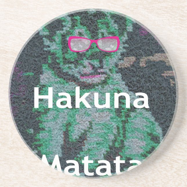 Grönt Lejon med Rosa Glass "Hakuna Matata" Art Underlägg Sandsten (Framsidan)