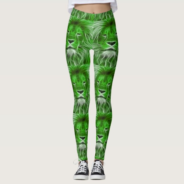 Grönt lejont Head tryck Leggings (Framsida)