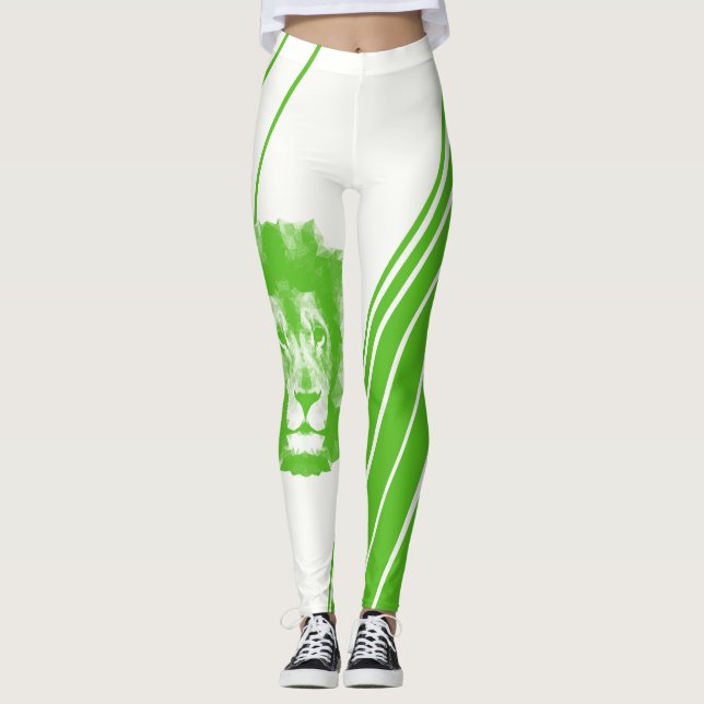 Grönt Lejont huvud med Rand ben Leggings (Framsida)