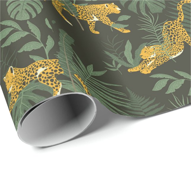 Grönt Leopard Jungle Safari Wrapping Papper Roll Presentpapper (Rullad Hörn)