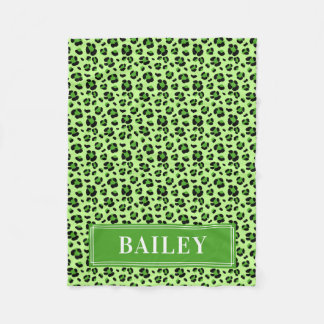 Grönt Leopard Monogram Pet Fleecefilt