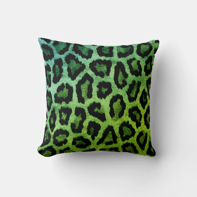 Grönt Leopard Print Dekorativ kudde (Framsida)