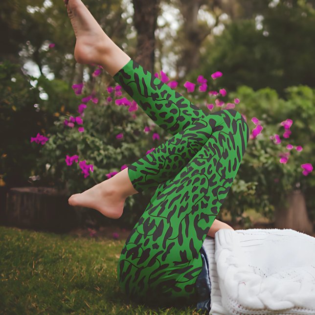 Grönt Leopard Safari Print Leggings (Skapare uppladdad)