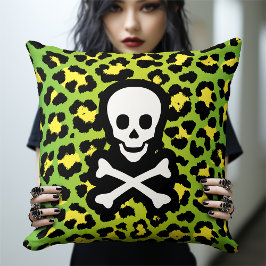 Grönt Leopard Skriv ut Jolly Roger Pirat Edgy Punk Kudde