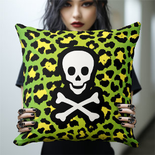 Grönt Leopard Skriv ut Jolly Roger Pirat Edgy Punk Kudde