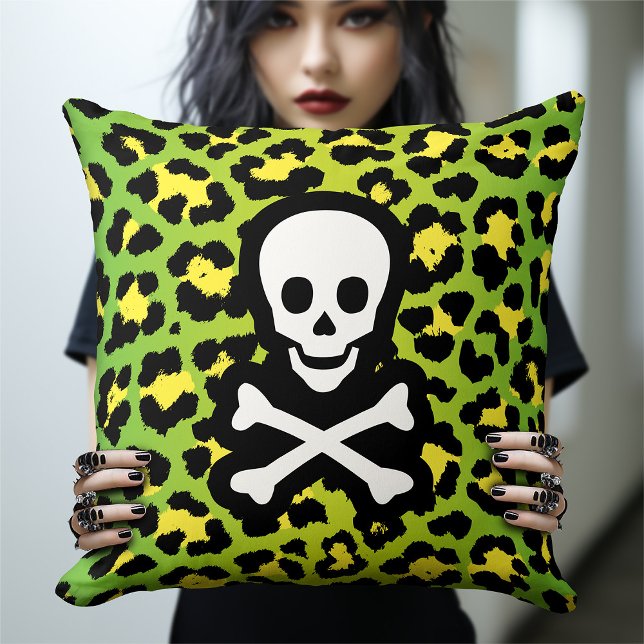 Grönt Leopard Skriv ut Jolly Roger Pirat Edgy Punk Kudde (Skapare uppladdad)