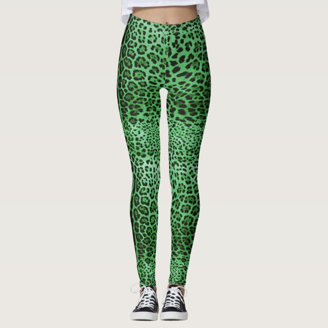 Grönt Leopard Skriv ut Leggings (Framsida)