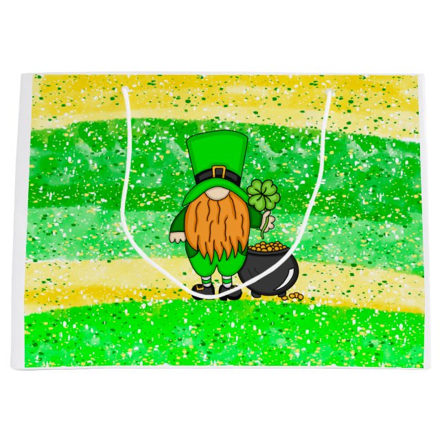 Grönt Leprechaun Gnome med Shamrock (Framsidan)