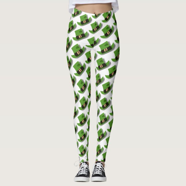 Grönt Leprechaun Hat St Patrick's Day Leggings (Framsida)