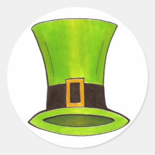 Grönt Leprechaun Top hat Saint patrick Paddydagen Runt Klistermärke