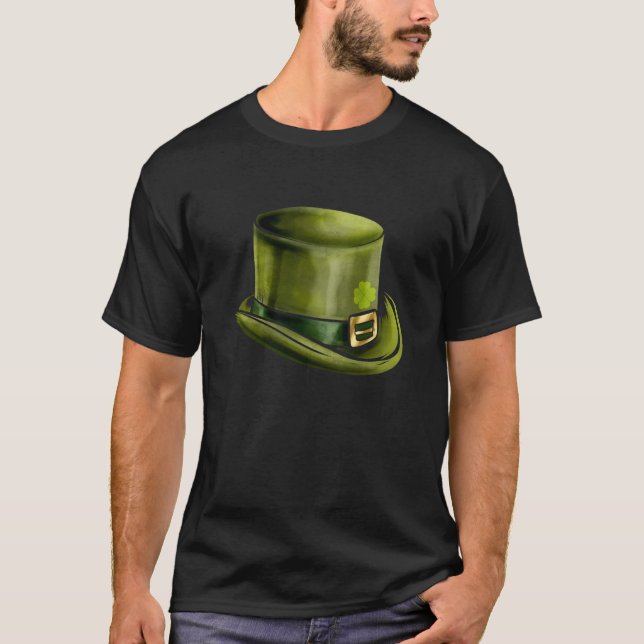Grönt Leprechaunsar med Cylinder Shamrock på St. P T Shirt (Framsida)