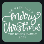 Grönt Lettering Calligraphy Family Fyrkantigt Klistermärke<br><div class="desc">Färgfull merry och Bright-familj</div>