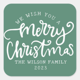 Grönt Lettering Calligraphy Family Fyrkantigt Klistermärke